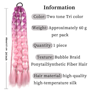 Venta al por Mayor de Trenzas de Burbuja Preestiradas de 24 Pulgadas, <span class=keywords><strong>Dos</strong></span> Tonos, Tricolor, Resistentes al Fuego, Fibra de Alta Temperatura, Cola de Caballo - Product Image 2