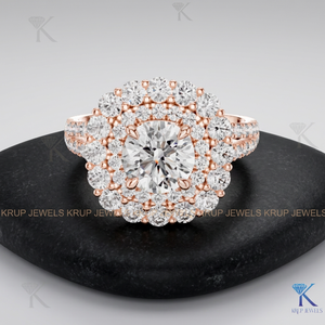 แหวนเพชรแล็บโกรว์ 1.00 กะรัต ทรงดับเบิ้ลฮาโล ตัวเรือนแบบแยกส่วน ทองคำแท้ 14K 18K เครื่องประดับหรูหราสำหรับทุกเพศ เหมาะสำหรับวันครบรอบ - Product Image 3
