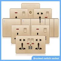 Prise de courant universelle dorée 3/5 broches en plastique, prise murale britannique, 6 prises, 10A/13A, double ports USB, 220V, interrupteur bidirectionnel, TV, ordinateur, CAT6