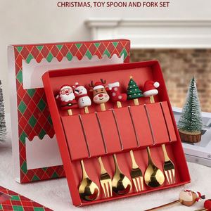 Juego de Cubiertos Navideños, Cuchara de Café con Dibujos Animados, Cuchara de Postre de Papá Noel, Tenedor de Frutas, Caja de Regalo - Product Image 5