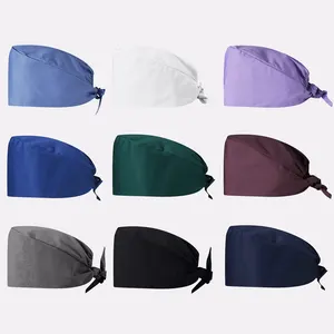 Solid Hat Surgical Cap with Button Adjustable Tie Back Hats One Size Pet clinic cap women scrub Dental Hospital