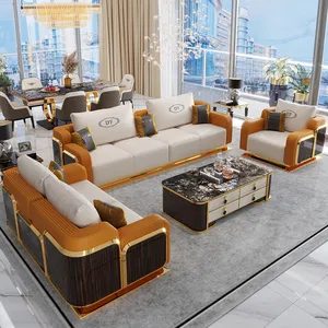 Furnitur Ruang Tamu Desain Modern Kontemporer Set Sofa Tempat Duduk 3 2 1 Sudut Kulit Besar