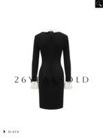 Robe longue à manches longues et col carré, style vintage, patchwork noir et blanc, design original, amincissante, pour femme de 26 ans, modèle 33082