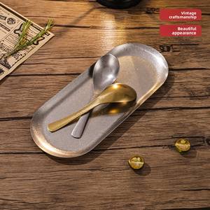 Cuillère à long manche vintage en acier inoxydable 304 plaqué or, style coréen, petite cuillère à <span class=keywords><strong>soupe</strong></span>, texture flocon de neige vieillie, vaisselle de table - Product Image 4