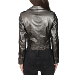 Veste en cuir pour femme, coupe slim, grande taille, col rabattu, style motard, haute qualité, tendance - Product Image 2