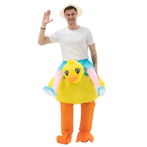 HUAYU kostum pengendara tiup, kostum bebek kuning lucu mengendarai hewan untuk dewasa