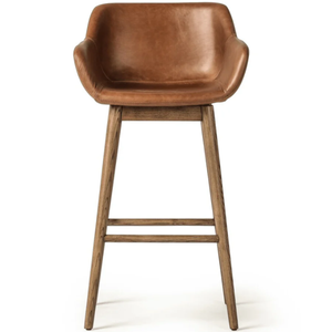 Tabouret de bar pivotant Hannah en bois, robuste, pour intérieur, en cuir véritable (hyde/hide), idéal pour bar à domicile et salle à manger - Product Image 5