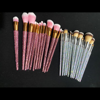 Haute qualité 12 pièces luxe paillettes rose bling maquillage brosse strass diamant glam métal poignée végétalien maquillage pinceaux ensemble kit