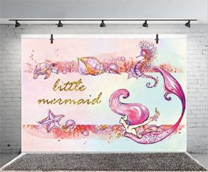 Décor de fête d'anniversaire <span class=keywords><strong>petite</strong></span> sirène, toile de fond bleue, 7x5 pieds <span class=keywords><strong>sous</strong></span> <span class=keywords><strong>la</strong></span> mer, coquillages, pour filles - Product Image 1