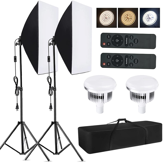 KAMPHO Studio Photography Light Kit Softbox Lighting Set with 85W 2700-5500K Bi-Color Temperature LED Light, Remote Control