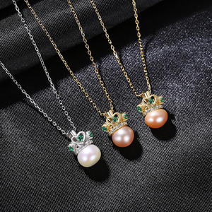 Collar con Colgante de Plata de Ley S925, Conjunto de Corona de Moda con Perlas de Circonia, Joyería para Mujer al por Mayor - Product Image 3