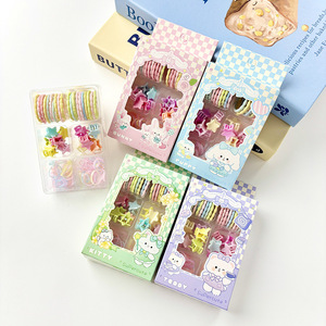 Cute Star Group Six Compartment Box Hair Ties With Bow Cartoon Geometric <b>Candies</b> For Kids Daily Use - Product Image 1