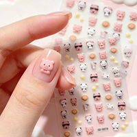 Autocollants 5D en relief pour ongles, motifs mignons d'ours panda, tournesol, étoile, animaux, autocollants adhésifs pour manucure DIY