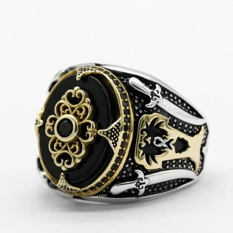 Anel masculino, joias pretas de coroa de ônix, anel de prata 925, clássico, joias masculinas, presente de casamento, anel de moda