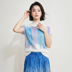 Miyake Damen Sommer Casual Vintage Gewebte Bedruckte Polyester-Bluse Modische Plissierte Stretch-Kurzarmbluse 2026 Miyake Plissiert - Product Image 1