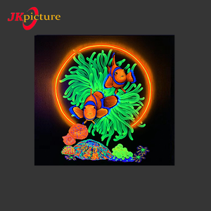 Peinture fluorescente de poisson, dessin animé, poisson, rock, fleur, peinture lumineuse, décoration d'aquarium - Product Image 1