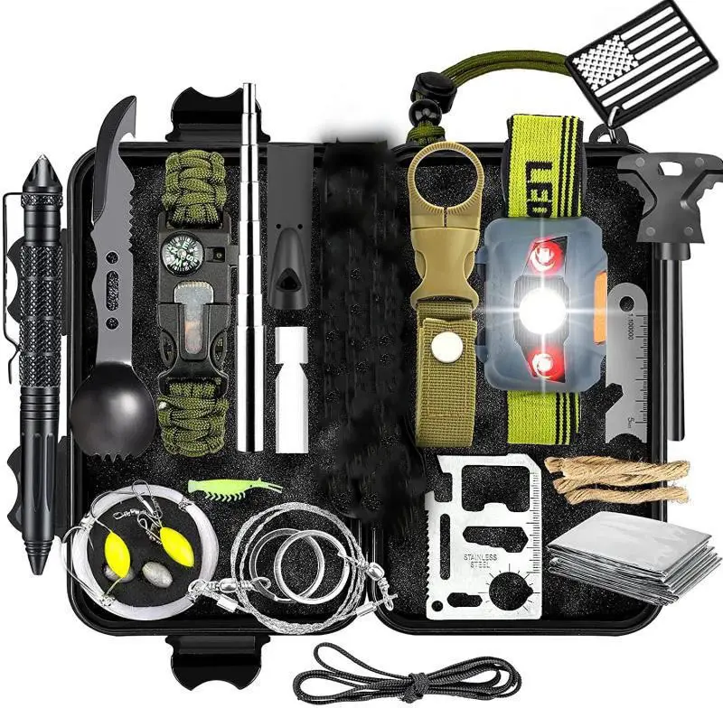 Firstents Survival Gear Kit de survie de camping d'urgence 12 en 1 Pêche Chasse Cadeaux d'anniversaire Idées Cool Gadget Stuffer
