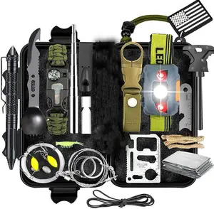 Firstents Survival Gear khẩn cấp cắm trại thiết bị Survival kit 12 trong 1 câu cá săn bắn quà tặng sinh nhật ý tưởng mát tiện ích stuffer