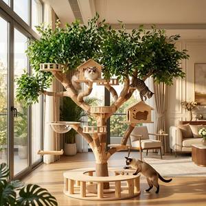 <span class=keywords><strong>Arbre</strong></span> à <span class=keywords><strong>chat</strong></span> en <span class=keywords><strong>bois</strong></span> véritable à texture d'écorce naturelle, design branche, idéal pour l'escalade, le grattage et le jeu des chats d'intérieur - Vente chaude - Product Image 1