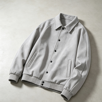 Blouson Bomber Homme en Daim à Col Rabattu, Fermeture Boutons-Pression, Manches Raglan Amples, Résistant au Vent, Vêtement d'Extérieur Quotidien pour l'Automne, avec Logo