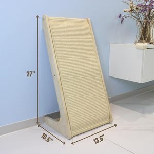 Handgemaakte massief houten L-vormige krabplank voor katten met sisal krabpalen en verwisselbare sisalmat voor binnenkatten - Product Image 4