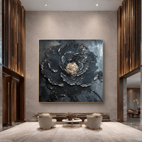 Peinture à l'huile abstraite moderne de luxe noire et dorée, texture épaisse, feuille d'or, art mural pour la décoration du salon