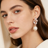 Nouvelle Arrivée 2026 – Boucles d'Oreilles Pendante de Luxe en Laiton et Perles pour Femme, Ornées de Zircons Cubiques Rose, Idéales pour Mariage, Fête et Cérémonie Nuptiale