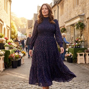 <span class=keywords><strong>Robe</strong></span> <span class=keywords><strong>longue</strong></span> smockée florale à col montant et manches longues pour <span class=keywords><strong>femme</strong></span>, motif <span class=keywords><strong>Liberty</strong></span>, style Heritage, taille plus UK 5X, personnalisable ODM - Product Image 5
