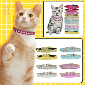 Super brillante diamante Rhinestone gato <span class=keywords><strong>Collar</strong></span> cachorro bebé perro gato <span class=keywords><strong>Collar</strong></span> correa de cuero gatito accesorios ajustable cachorro <span class=keywords><strong>Collar</strong></span> - Product Image 5