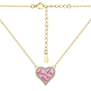 Servizio OEM ODM, Collana Halo in Argento 925 Placcato Oro con Gemma a Cuore Rosa ad Alta Saturazione, Prezzo all'Ingrosso, Personalizzazione con Etichetta Privata - Product Image 3