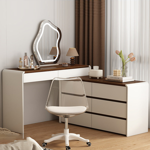 Lxyx Modern Makeup <b>Vanity</b> Desk With <b>Lighted</b> <b>Mirror</b> And 6 Drawers White Wood Finish Bedroom Storage Cabinet - Product Image 1