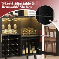 Meuble bar à vin en bois noir avec éclairage LED, étagères de rangement pour bouteilles et verres, idéal pour la maison - Vente en gros