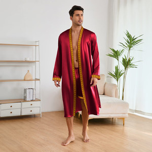 Ensemble de pyjama en soie glacée pour homme personnalisé, robe longue avec short, vêtements de détente printemps <span class=keywords><strong>été</strong></span>, vêtements de nuit pour homme - Product Image 1