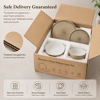 Ensemble de vaisselle en grès gris Guangda avec glaçure réactive, vente en gros |   Ensemble de 4 assiettes et bols en céramique faits à la main |   Sans plomb, conforme à la norme Prop 65