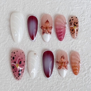 2025 coloridas flores 3D fiesta personalizada <span class=keywords><strong>boda</strong></span> <span class=keywords><strong>uñas</strong></span> regalo dulce perla fresca diamante cereza <span class=keywords><strong>diseño</strong></span> francés almendra <span class=keywords><strong>uñas</strong></span> hechas a mano - Product Image 5