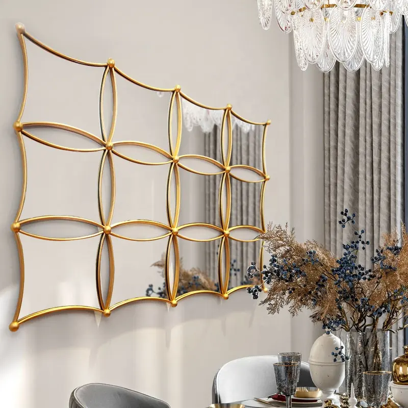 Arte de parede espelho decorativo de luxo, quadro de metal com luz dourada de 51.2 ", decoração