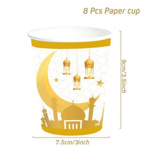 Eid Mubarak vajilla desechable Platinum Moon <span class=keywords><strong>Festival</strong></span> fiesta temática vajilla vasos de papel servilletas fiesta - Product Image 6
