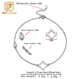 <span class=keywords><strong>Tobillera</strong></span> delicada de Plata de Ley 925 con cadena de cable delgada de circonita cúbica circular - Product Image 5