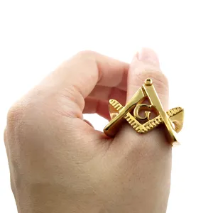 Benutzerdefinierte edelstahl metall billige freimaurer männer 18K gold farbe überzogen ring