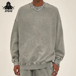 Batik pesante 420 GSM francese spugna 100% cotone girocollo da uomo in tinta unita Acid Wash Vintage maglione da uomo - Product Image 4