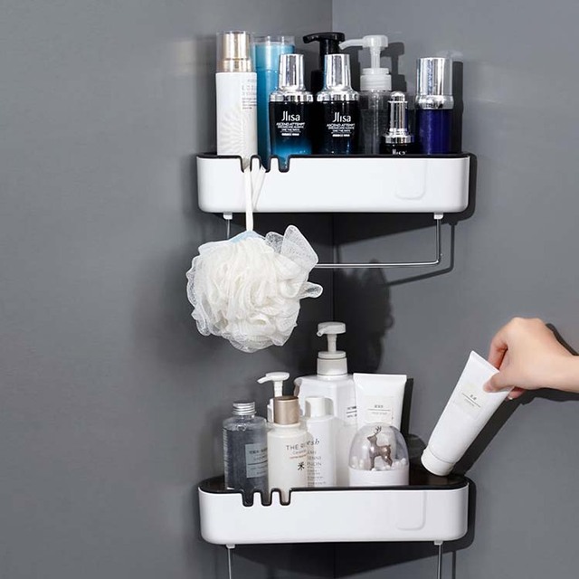 Sesame Home Hotel Plastic Storage Organizer High Quality Durable Using Various Wall Mounted Shelf Bathroom Corner Shelves