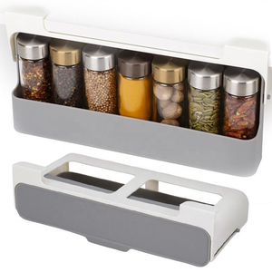 Plastic Wall Mount Seasoning Pull Out Drawer Storage Holder Kitchen Rotating Hanging Under-shelf Spice Organizer Rack