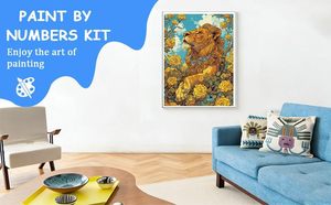Songwoo - Lienzo para <span class=keywords><strong>Pintar</strong></span> <span class=keywords><strong>al</strong></span> Óleo, Diseño de León Majestuoso y Elegante con Camelia Amarilla, Pintura por Números, Estilo Floral y Animal - Product Image 5