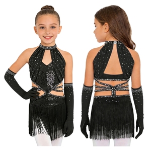Traje de Baile Latino para Niñas de 6 a 16 Años, Vestidos con 1 Par de Guantes de Malla para Actuaciones en Escenario, Competiciones y Fiestas - Product Image 2