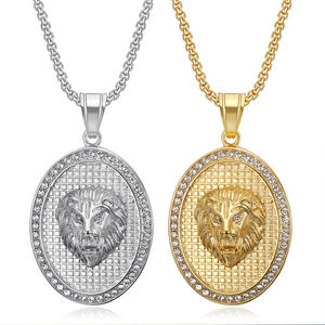 Hip Hop Animal Ovale Tête De Lion Glacé CZ Étanche En Acier Inoxydable Pendentif De Mode Bijoux Colliers pour Hommes Femmes En Gros - Product Image 1