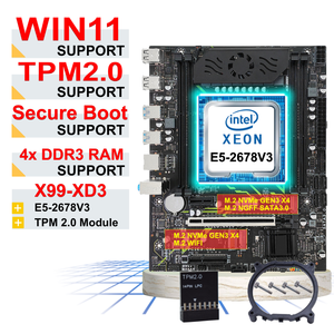 Nueva Placa Base X99 Compatible con Win11, TPM2.0, Arranque Seguro UEFI, Matx, con 4 Ranuras DDR3 para RAM, Combo <span class=keywords><strong>Intel</strong></span> <span class=keywords><strong>Xeon</strong></span> <span class=keywords><strong>E5</strong></span> <span class=keywords><strong>2678</strong></span> <span class=keywords><strong>V3</strong></span>, Kit de Placa Base X99 - Product Image 1