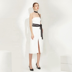 De moda de cóctel damas vestido blanco cumpleaños fiesta hendidura Maxi vestido - Product Image 5