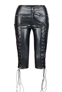 Nouveau pantalon moulant sexy en similicuir patchwork pour femme, couleur unie avec fermeture éclair et bandage - Product Image 4