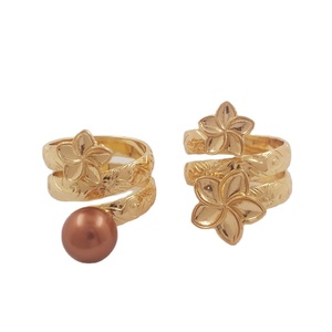 Anello fiore plumeria hawaiana arcobaleno marrone bianco nero pavone verde marrone colorato oro nero viola anello di perle conchiglia di caffè - Product Image 1