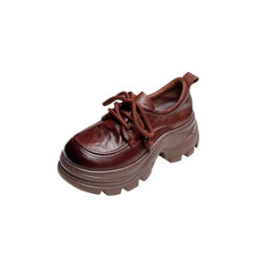 Zapatos de Plataforma con Cordones y Punta Redonda Estilo Británico Otoñal, Zapatos Casuales Ligeros de Cuero Real para Mujer, Zapatos Retro - Product Image 5